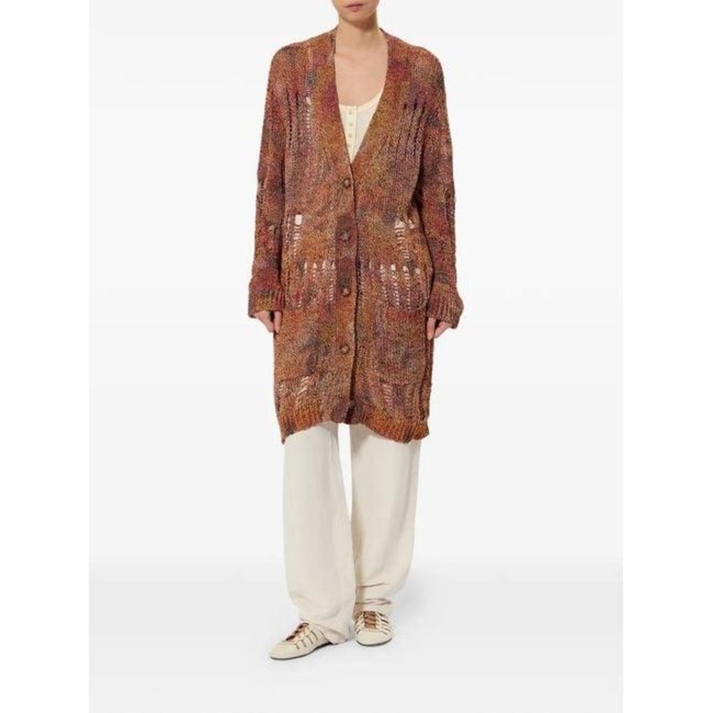 Isabel Marant Hanae Cardigan Orange Multi Open Knit Longline Sweater Size 34